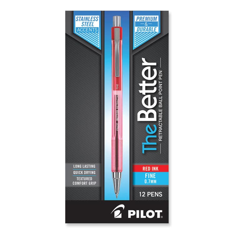 PILOT CORP. OF AMERICA Better Ballpoint Pen, Retractable, Fine 0.7 mm, Red Ink, Translucent Red Barrel, Dozen (PIL30002) thumbnail 2