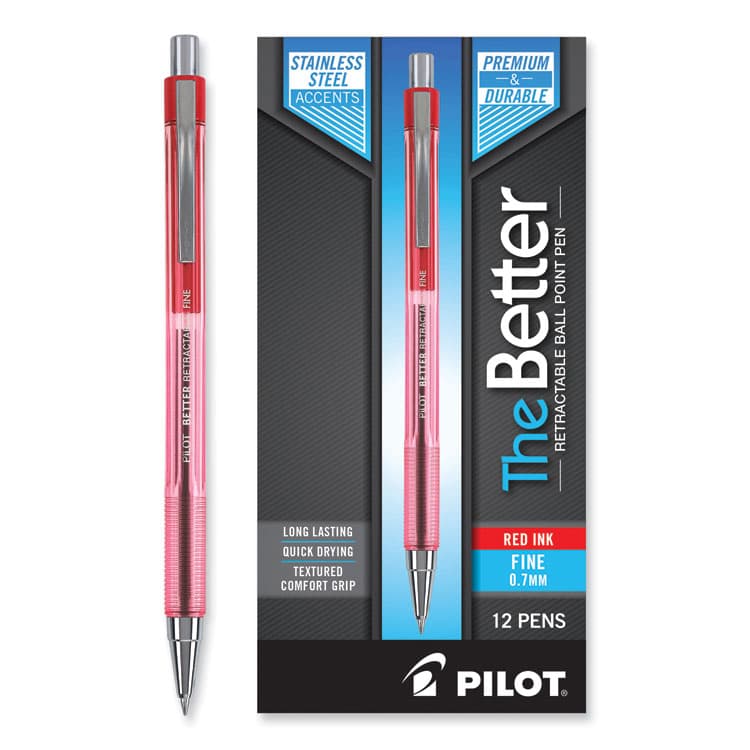 PILOT CORP. OF AMERICA Better Ballpoint Pen, Retractable, Fine 0.7 mm, Red Ink, Translucent Red Barrel, Dozen (PIL30002) thumbnail 3