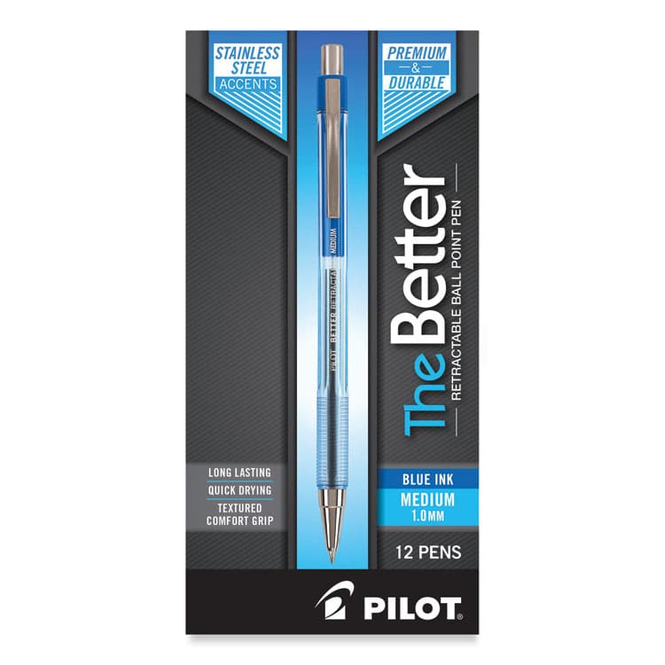 PILOT CORP. OF AMERICA Better Ballpoint Pen, Retractable, Medium 1 mm, Blue Ink, Translucent Blue Barrel, Dozen (PIL30006) thumbnail 2