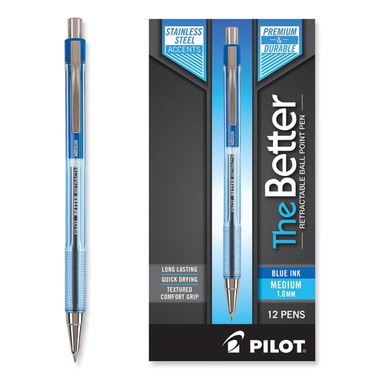 PILOT CORP. OF AMERICA Better Ballpoint Pen, Retractable, Medium 1 mm, Blue Ink, Translucent Blue Barrel, Dozen (PIL30006) thumbnail 3