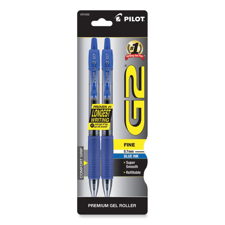 PILOT CORP. OF AMERICA G2 Premium Gel Pen, Retractable, Fine 0.7 mm, Blue Ink, Smoke/Blue Barrel, 2/Pack (PIL31032) thumbnail 2