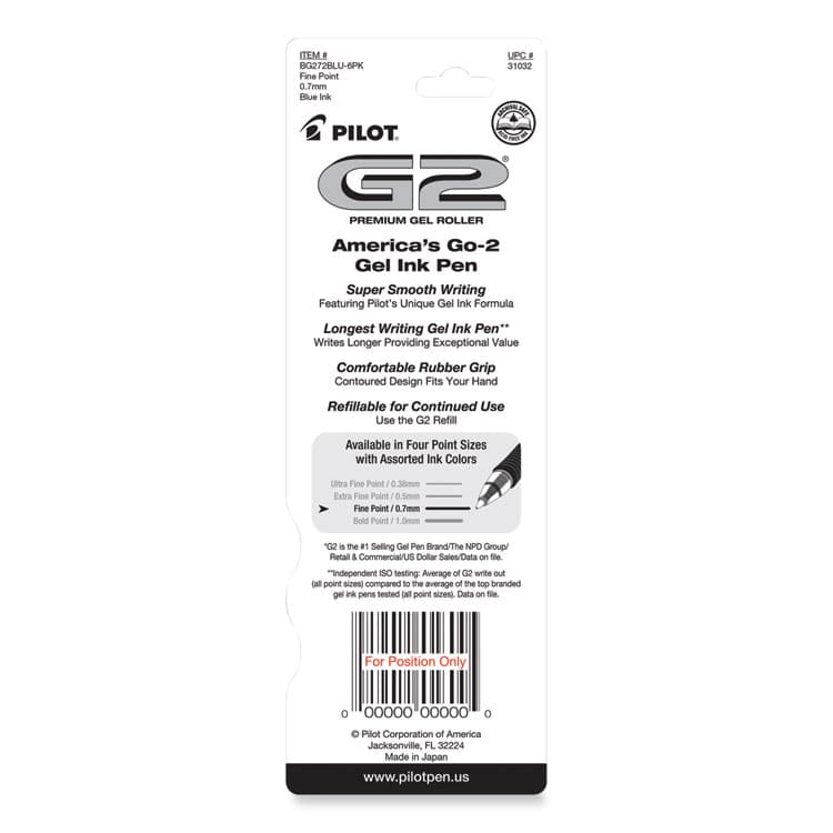 PILOT CORP. OF AMERICA G2 Premium Gel Pen, Retractable, Fine 0.7 mm, Blue Ink, Smoke/Blue Barrel, 2/Pack (PIL31032) thumbnail 4
