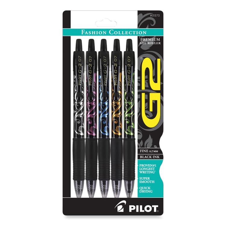 PILOT CORP. OF AMERICA G2 Fashion Premium Gel Pen, Retractable, Fine 0.7 mm, Black Ink, Assorted Barrel Colors, 5/Pack (PIL31373)