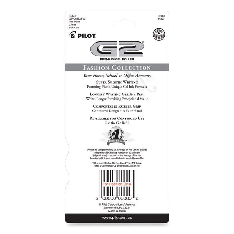 PILOT CORP. OF AMERICA G2 Fashion Premium Gel Pen, Retractable, Fine 0.7 mm, Black Ink, Assorted Barrel Colors, 5/Pack (PIL31373) thumbnail 3