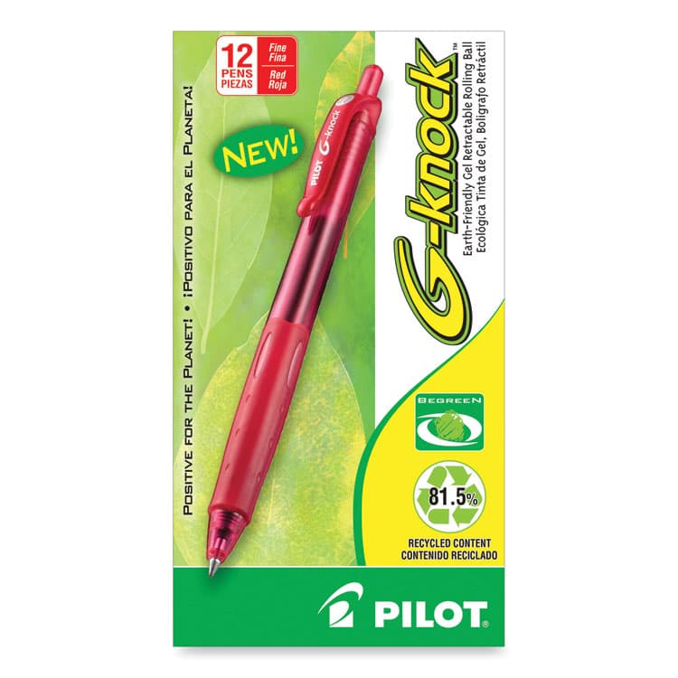 PILOT CORP. OF AMERICA G-Knock BeGreen Gel Pen, Retractable, Fine 0.7 mm, Red Ink, Translucent Red/Red Barrel, Dozen (PIL31508) thumbnail 2
