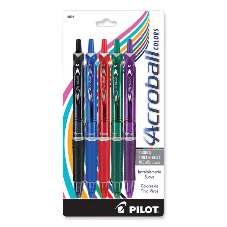 PILOT CORP. OF AMERICA Acroball Colors Advanced Ink Hybrid Gel Pen, Retractable, Medium 1 mm, Assorted Ink and Barrel Colors, 5/Pack (PIL31820)