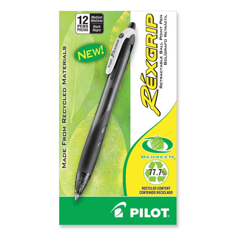 PILOT CORP. OF AMERICA RexGrip BeGreen Ballpoint Pen, Retractable, Medium 1 mm, Black Ink, Smoke/Black Barrel, Dozen (PIL32370) thumbnail 2