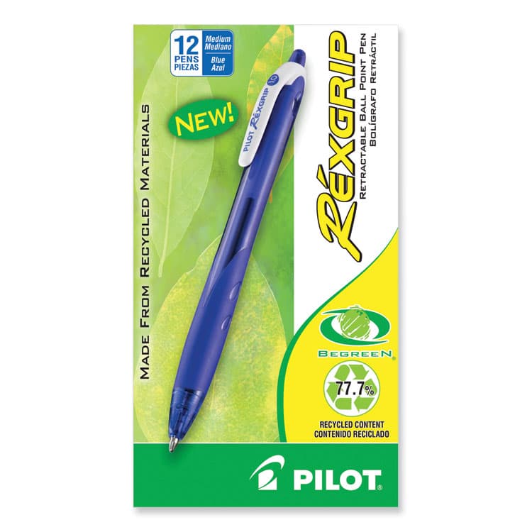 PILOT CORP. OF AMERICA RexGrip BeGreen Ballpoint Pen, Retractable, Medium 1 mm, Blue Ink, Translucent Blue Barrel, Dozen (PIL32371) thumbnail 4