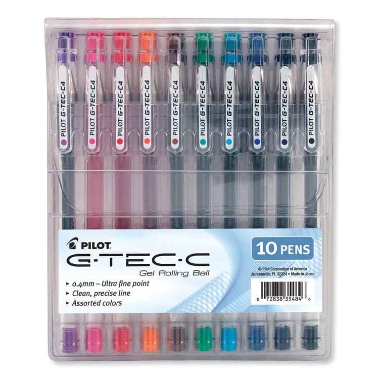 PILOT CORP. OF AMERICA G-TEC-C Ultra Gel Pen with Convenient Storage Pouch, Stick, Ultra-Fine 0.4 mm, Assorted Ink and Barrel Colors, 10/Pack (PIL35484)