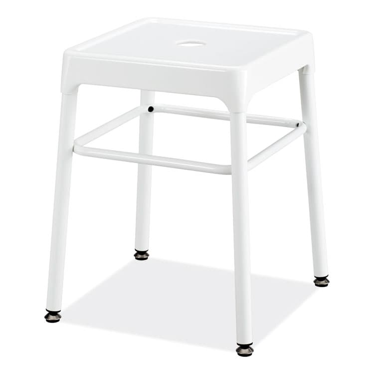SAFCO PRODUCTS Steel GuestBistro Stool, Backless, Supports Up to 250 lb, 18" Seat Height, White Seat, White Base (SAF6604WH)