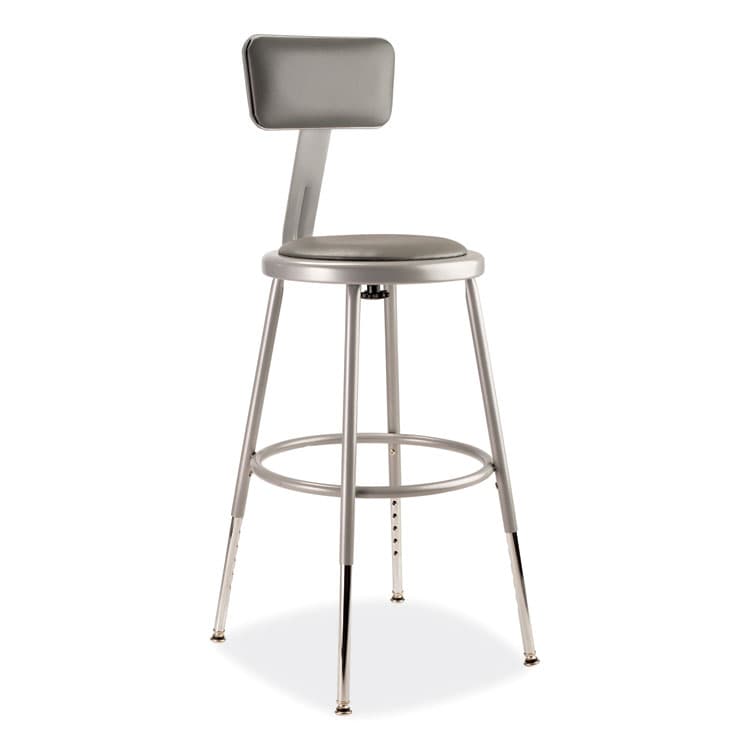 NATIONAL PUBLIC SEATING 6400 Series Height Adjustable Heavy Duty Padded Stool with Backrest, Supports Up to 300 lb, 19" to 27" Seat Height, Gray (NPS6418HB)