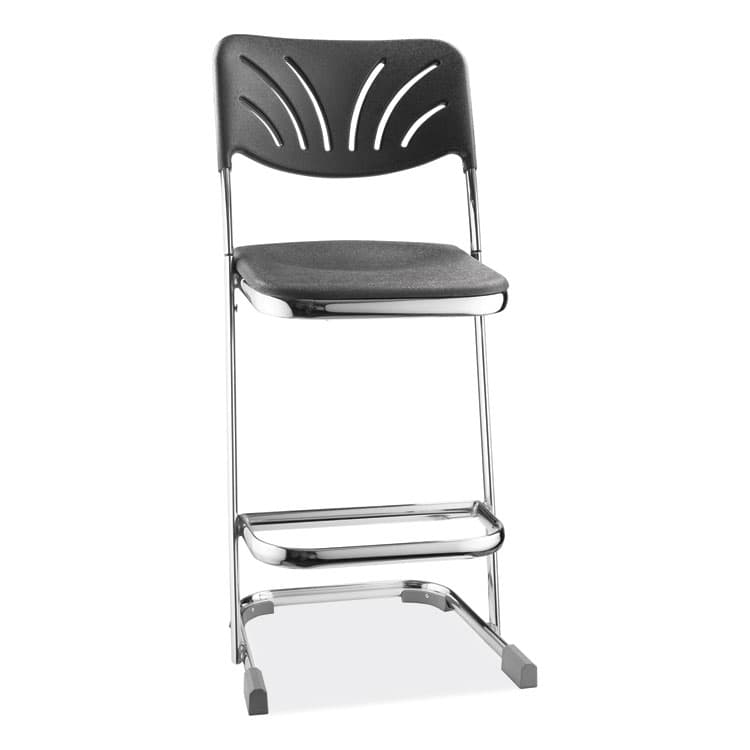 NATIONAL PUBLIC SEATING 6600 Series Elephant Z-Stool With Backrest, Supports Up to 500 lb, 24" Seat Heightt, Black Seat, Black Back, Chrome Frame (NPS6624B)