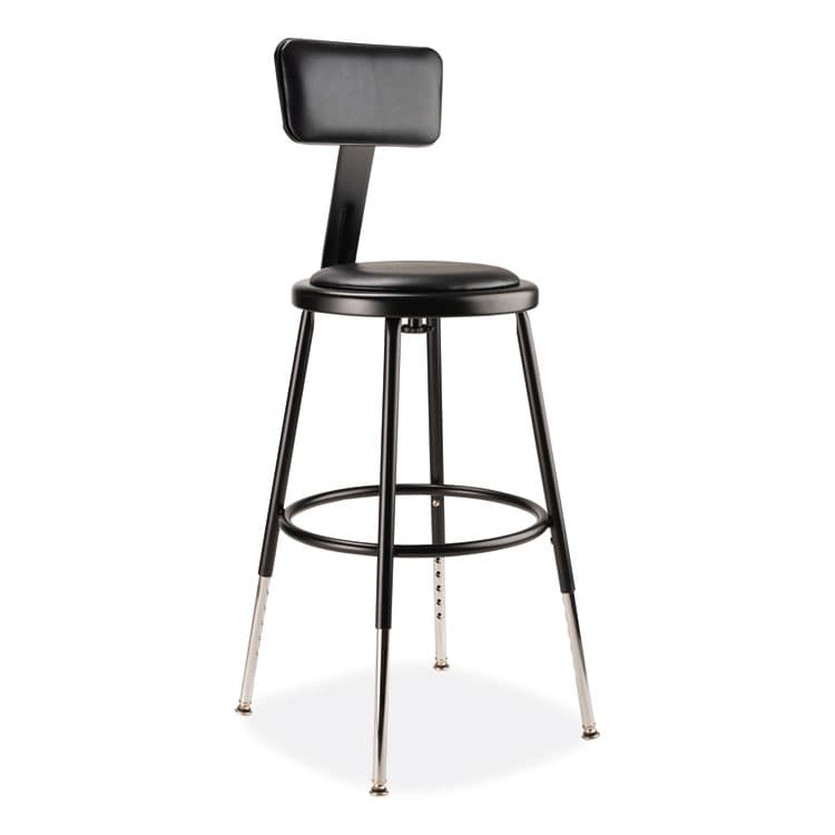NATIONAL PUBLIC SEATING 6400 Series Height Adjustable Heavy Duty Vinyl Steel Stool with Backrest, Supports 300 lb, 19" to 27" Seat Height, Black (NPS6418HB10)