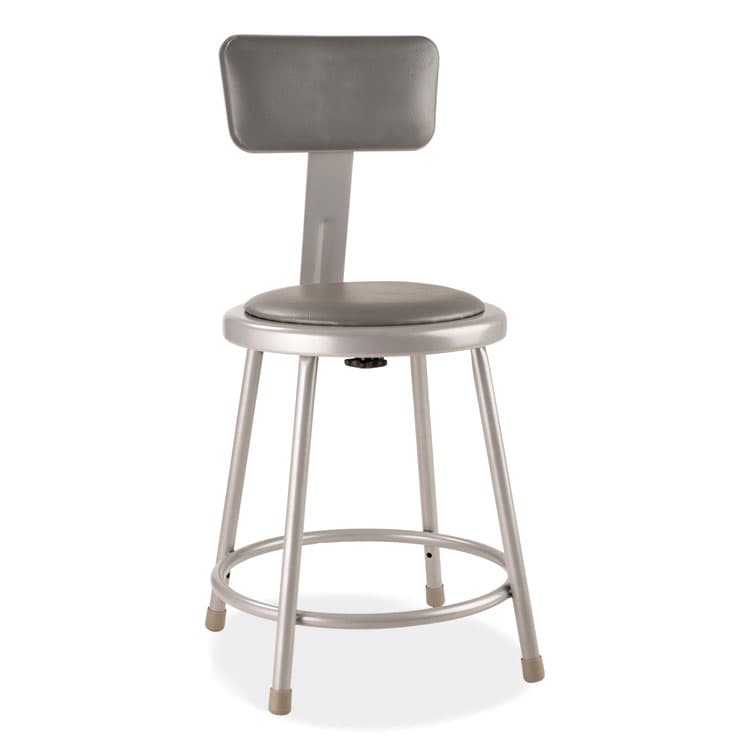 NATIONAL PUBLIC SEATING 6400 Series Heavy Duty Vinyl Padded Stool with Backrest, Supports 300 lb, 18" Seat Height, Gray Seat, Gray Back, Gray Base (NPS6418B)