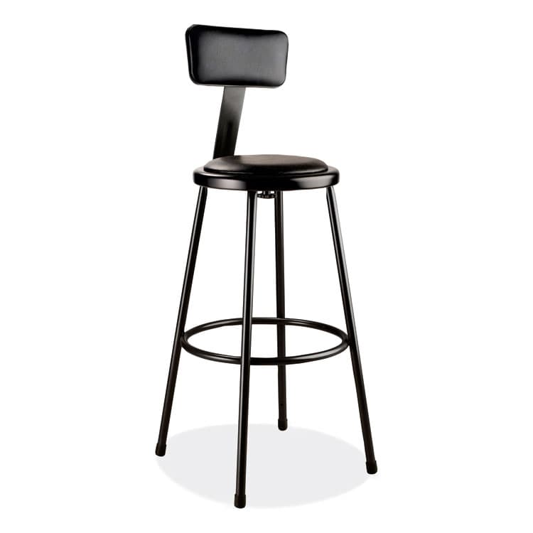 NATIONAL PUBLIC SEATING 6400 Series Heavy Duty Vinyl Padded Stool with Backrest, Supports 300 lb, 30" Seat Height, Black Seat/Back/Base (NPS6430B10)