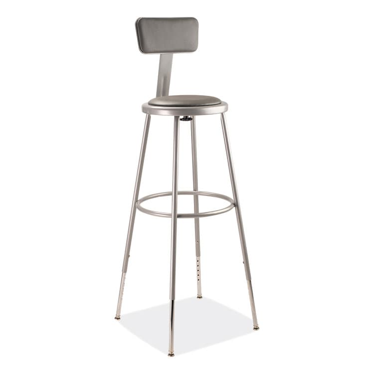NATIONAL PUBLIC SEATING 6400 Series Height Adjustable Heavy Duty Padded Stool with Backrest, Supports 300 Up to lb, 32" to 39" Seat Height, Gray (NPS6430HB)