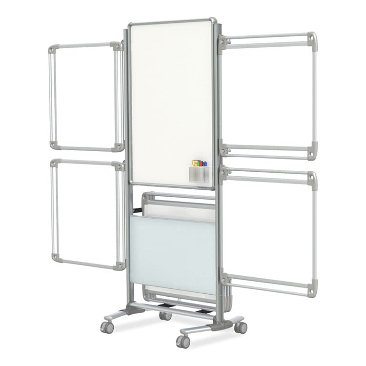 GHENT MANUFACTURING, Nexus Easel Whiteboard, 32" x 76.13", White Surface, Satin Aluminum Frame (GHENEX204EP4FR)