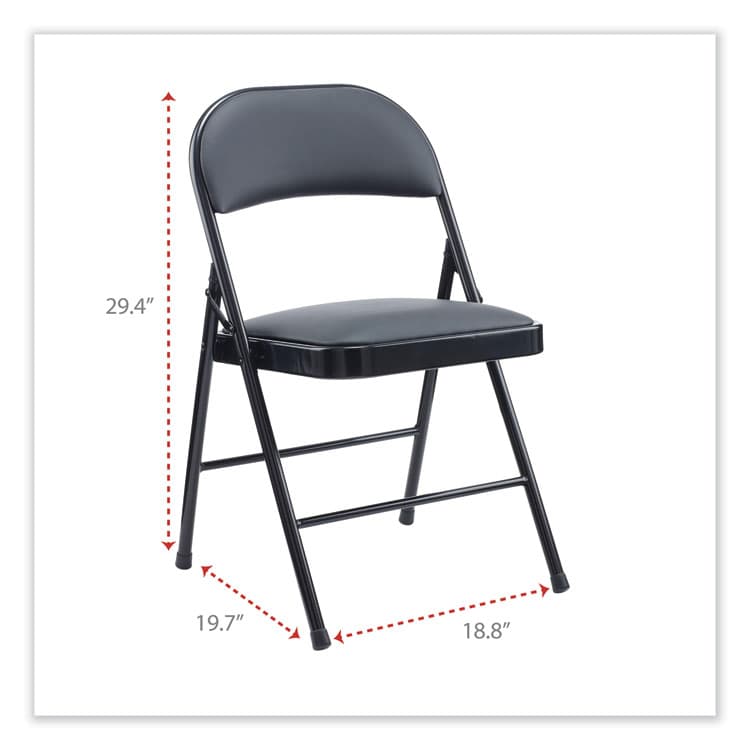 ALERA Alera PU Padded Folding Chair, Supports Up to 250 lb, Black Seat, Black Back, Black Base, 4/Carton (ALECA9416) thumbnail 3