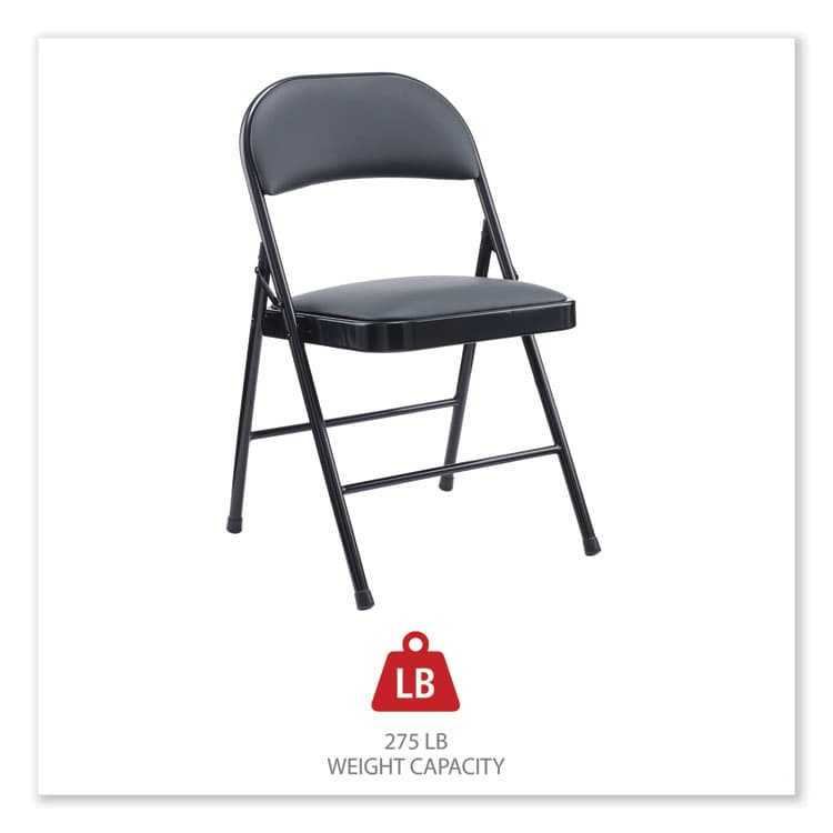 ALERA Alera PU Padded Folding Chair, Supports Up to 250 lb, Black Seat, Black Back, Black Base, 4/Carton (ALECA9416) thumbnail 4