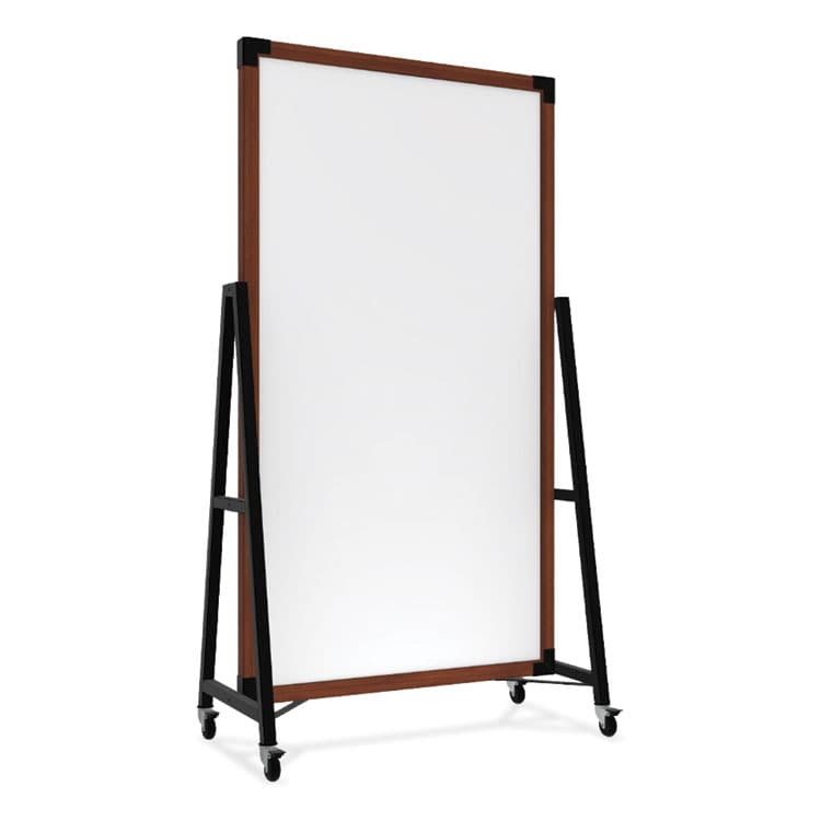 GHENT MANUFACTURING, Prest Mobile Magnetic Whiteboard, 40.5" x 73.75", White Surface, Caramel Oak Finished Wood Frame (GHEPRS6M7440BC)
