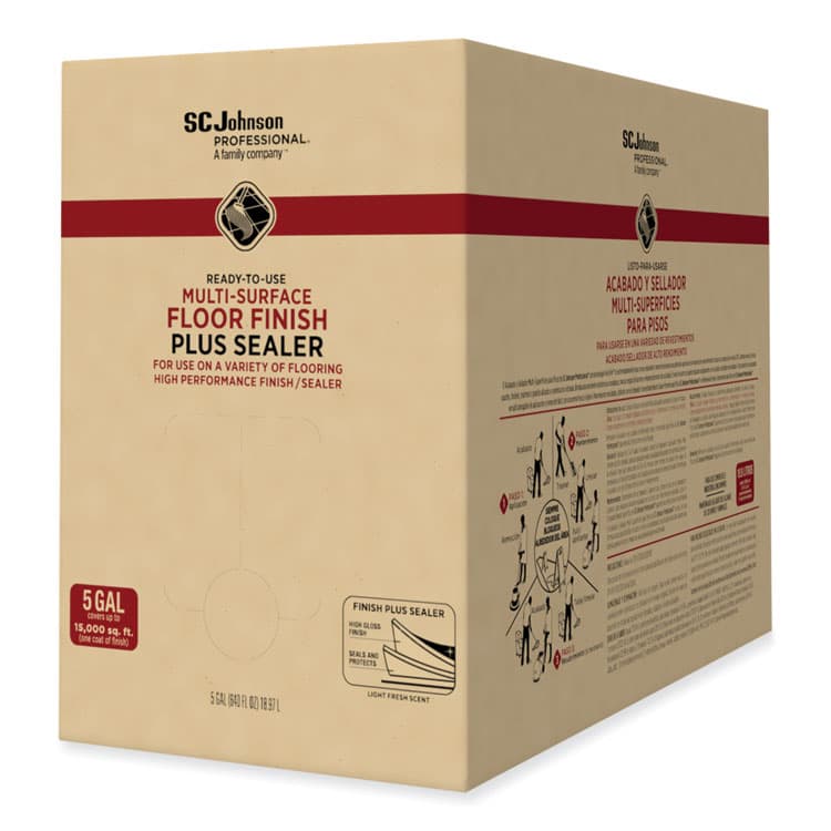 SC JOHNSON Ready-To-Use Multi-Surface Floor Finish Plus Sealer, Light Fresh Scent, 5 gal Bag-in-Box (SJN362834)