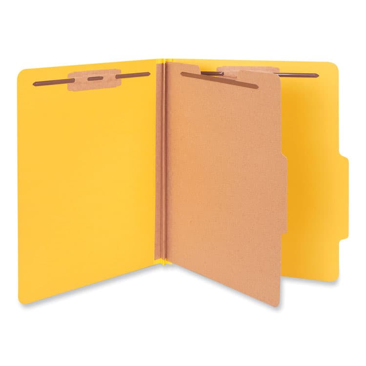 UNIVERSAL OFFICE PRODUCTS Pressboard Classification Folders, 2/5-Cut Tab, Expands 2", 1 Divider, 4 Fasteners, Letter Size, Yellow, 10/Box (UNV10204) thumbnail 2