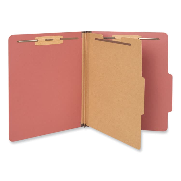 UNIVERSAL OFFICE PRODUCTS Pressboard Classification Folders, 2/5-Cut Tab: Right of Center, Expands 2", 1 Divider, 4 Fasteners, Letter Size, Red, 10/Box (UNV10250) thumbnail 2