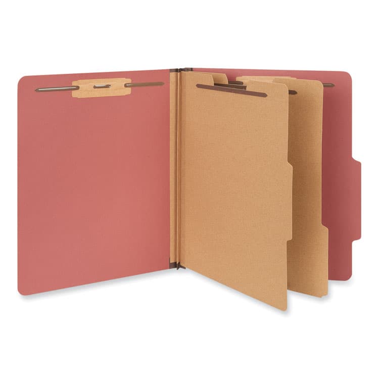 UNIVERSAL OFFICE PRODUCTS Pressboard Classification Folders, 2/5 Tab: Right of Center, Expands 2", 2 Dividers, 6 Fasteners, Letter Size, Red, 10/Box (UNV10270) thumbnail 2