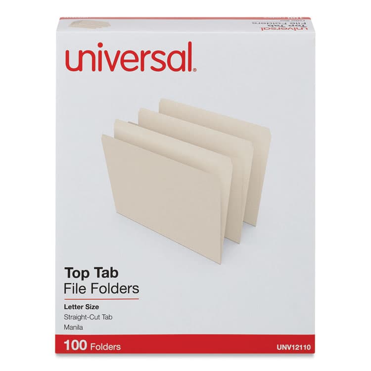 UNIVERSAL OFFICE PRODUCTS Top Tab File Folders, Straight Tabs, Letter Size, 0.75" Expansion, Manila, 100/Box (UNV12110)
