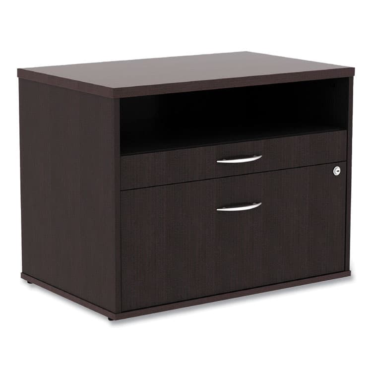 ALERA Alera Open Office Desk Series Low File Cabinet Credenza, 2-Drawer: Pencil/File,Legal/Letter,1 Shelf,Espresso,29.5x19.13x22.88 (ALELS583020ES)