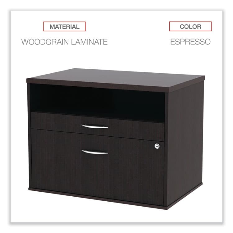 ALERA Alera Open Office Desk Series Low File Cabinet Credenza, 2-Drawer: Pencil/File,Legal/Letter,1 Shelf,Espresso,29.5x19.13x22.88 (ALELS583020ES) thumbnail 4
