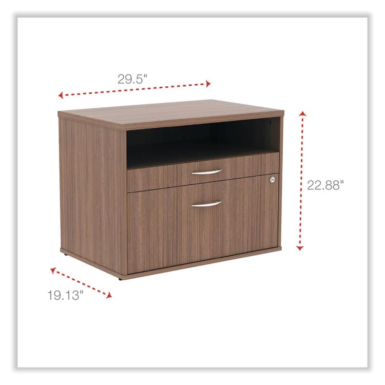 ALERA Alera Open Office Desk Series Low File Cabinet Credenza, 2-Drawer: Pencil/File, Legal/Letter, 1 Shelf,Walnut,29.5x19.13x22.88 (ALELS583020WA) thumbnail 2