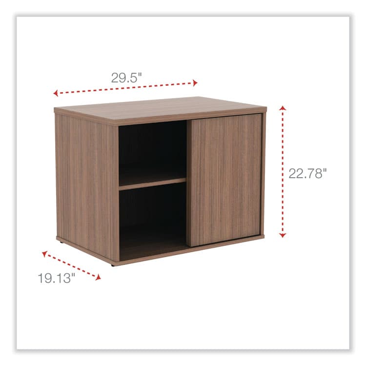 ALERA Alera Open Office Desk Series Low Storage Cabinet Credenza, Woodgrain Laminate, 29.5w x 19.13d x 22.78h, Modern Walnut (ALELS593020WA) thumbnail 2