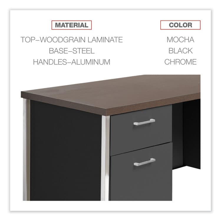 ALERA Double Pedestal Steel Credenza, 60w x 24d x 29.5h, Mocha/Black (ALESD6024BM) thumbnail 4
