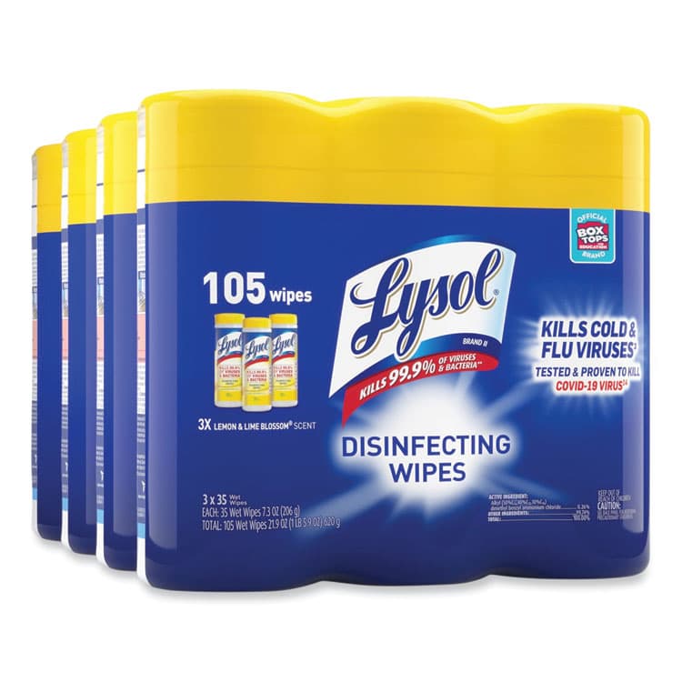 RECKITT BENCKISER Disinfecting Wipes, 1-Ply, 7 x 7.25, Lemon and Lime Blossom, White, 35 Wipes/Canister, 3 Canisters/Pack (RAC82159PK) thumbnail 2