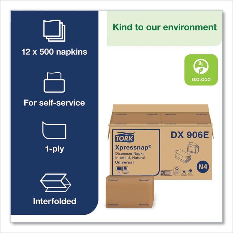 ESSITY Xpressnap Interfold Dispenser Napkins, 1-Ply, Bag-Pack, 13 x 8.5, Natural, 500/Pack, 12 Packs/Carton (TRKDX906E) thumbnail 3