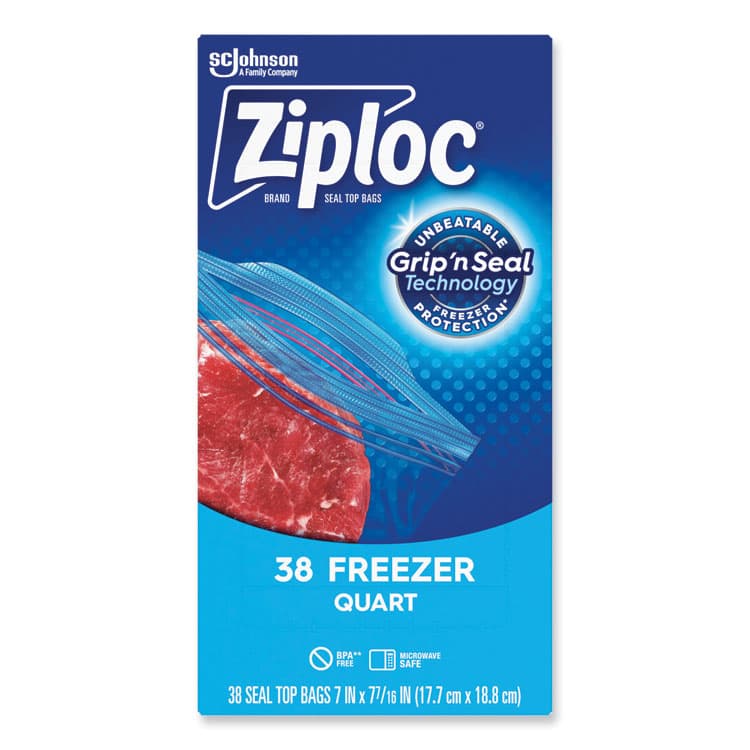 SC JOHNSON Zipper Freezer Bags, 32 oz, 6.97" x 7.7", Clear, 38 Bags/Box, 9 Boxes/Carton (SJN314444) thumbnail 2