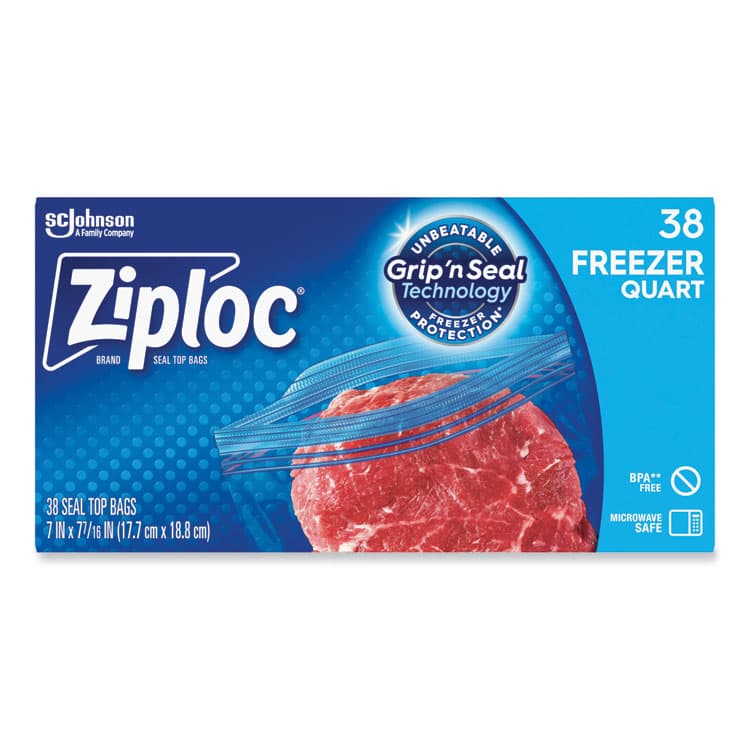 SC JOHNSON Zipper Freezer Bags, 32 oz, 6.97" x 7.7", Clear, 38 Bags/Box, 9 Boxes/Carton (SJN314444) thumbnail 3