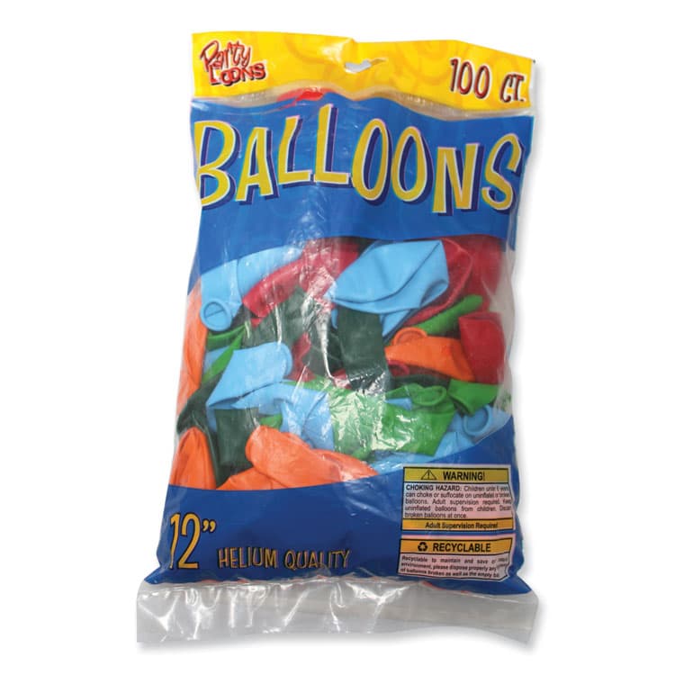 TABLEMATE PRODUCTS, CO. Balloons, 12", Helium Quality Latex, Assorted Colors, 100/Pack, 20 Packs/Carton (TBL916100)