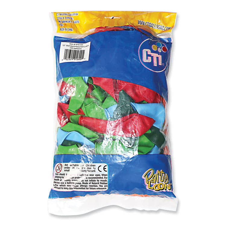 TABLEMATE PRODUCTS, CO. Party Loons Helium Quality Latex Balloons, Assorted Colors, 100/Pack (TBL1200) thumbnail 4