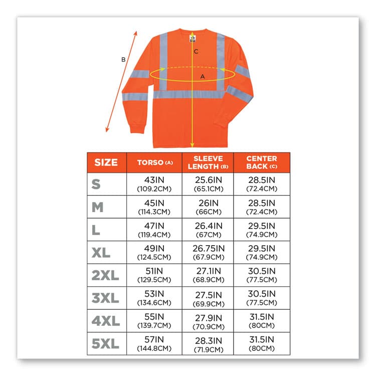 ERGODYNE CORPORATION GloWear 8391 Class 3 Hi-Vis Long Sleeve Shirt, Polyester, Orange, Medium (EGO21713) thumbnail 2