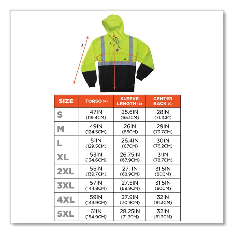 ERGODYNE CORPORATION GloWear 8293 Hi-Vis Class 2 Hooded Sweatshirt Black Bottom, Polar Fleece, Medium, Lime (EGO21683) thumbnail 2