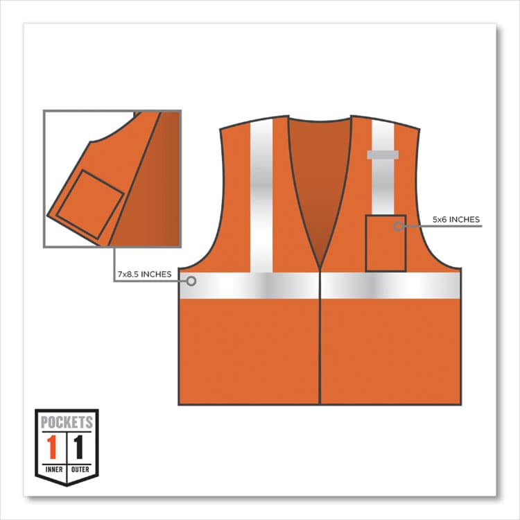 ERGODYNE CORPORATION GloWear 8210Z Class 2 Economy Mesh Vest, Polyester, Orange, 4X-Large/5X-Large (EGO21049) thumbnail 2