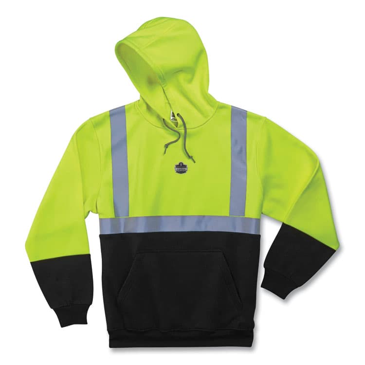 ERGODYNE CORPORATION GloWear 8293 Hi-Vis Class 2 Hooded Sweatshirt Black Bottom, Polar Fleece, X-Large, Lime (EGO21685)