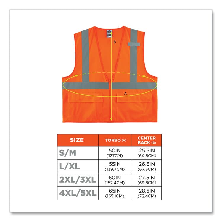 ERGODYNE CORPORATION GloWear 8225Z Class 2 Standard Solid Vest, Polyester, Orange, Large/-Large (EGO21155) thumbnail 3
