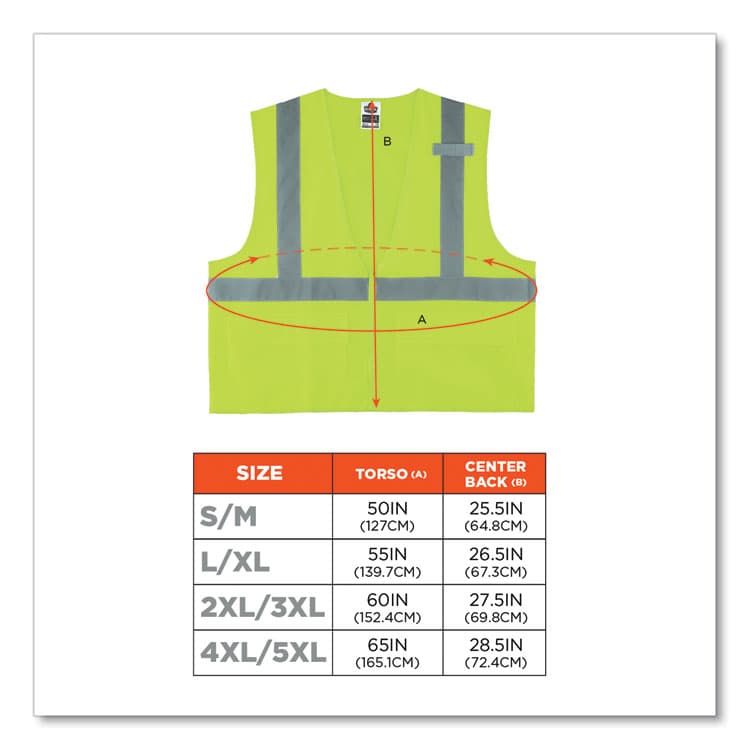 ERGODYNE CORPORATION GloWear 8225Z Class 2 Standard Solid Vest, Polyester, Lime, 4X-Large/5X-Large (EGO21169) thumbnail 4