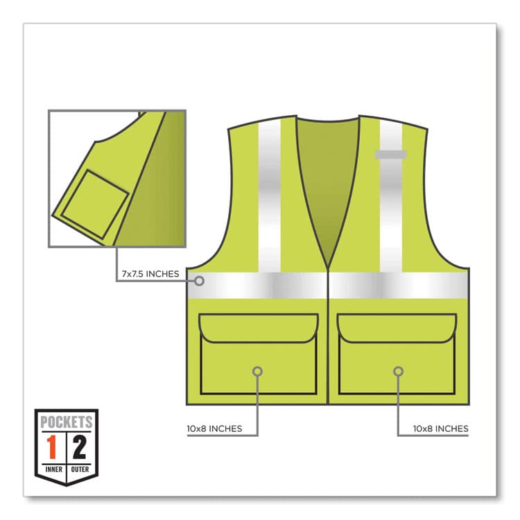 ERGODYNE CORPORATION GloWear 8225HL Class 2 Standard Solid Hook and Loop Vest, Polyester, Lime, 4X-Large/5X-Large (EGO21189) thumbnail 4