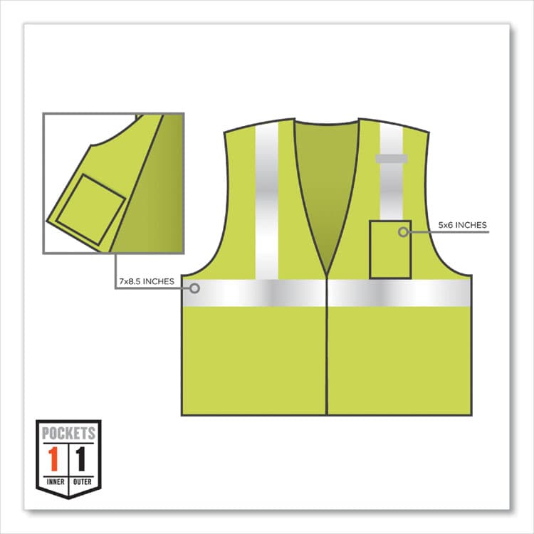 ERGODYNE CORPORATION GloWear 8210Z Class 2 Economy Mesh Vest, Polyester, Lime, X-Small (EGO21051) thumbnail 4