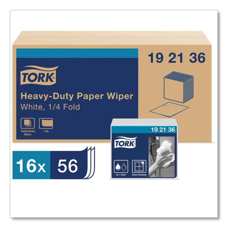 ESSITY Heavy-Duty Paper Wiper 1/4 Fold, 1-Ply, 12.5 x 13, White, 56/Pack, 16 Packs/Carton (TRK192136) thumbnail 2