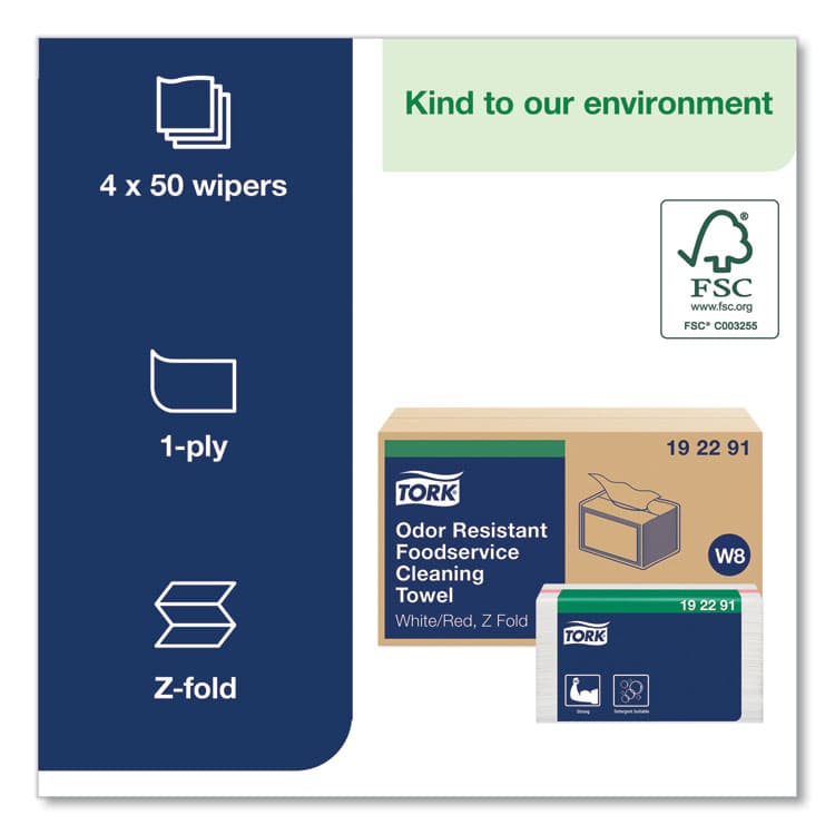 ESSITY Small Pack Foodservice Cloth, 1-Ply, 11.75 x 14.75, Unscented, White/Red Stripe, 50/Poly Pack, 4 Packs/Carton (TRK192291) thumbnail 3